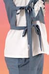 Shop_Savaaya_White Cotton, Denim Collared, V-neck And Blue Pant Set _Online_at_Aza_Fashions