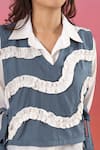 Savaaya_White Cotton, Denim Collared, V-neck And Blue Pant Set _at_Aza_Fashions