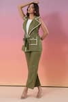 Savaaya_Green Cotton, Denim Shawl , Crew Pant Set _Online_at_Aza_Fashions