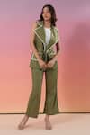 Buy_Savaaya_Green Cotton, Denim Shawl , Crew Pant Set _Online_at_Aza_Fashions