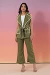 Buy_Savaaya_Green Cotton, Denim Shawl , Crew Pant Set _at_Aza_Fashions