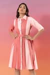 Savaaya_Pink Cotton, Denim Collared Light And Dark Dress _Online_at_Aza_Fashions