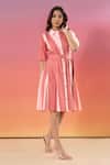 Buy_Savaaya_Pink Cotton, Denim Collared Light And Dark Dress _Online_at_Aza_Fashions