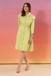 Savaaya_Green Cotton, Denim Collared Light Dress With Belt _Online_at_Aza_Fashions