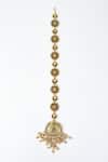 Shop_Vivinia By Vidhi Mehra_Gold Plated Beads And Red Kundan Polki Hair Accessory _at_Aza_Fashions