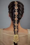 Buy_Vivinia By Vidhi Mehra_Gold Plated Beads And Red Kundan Polki Hair Accessory _at_Aza_Fashions