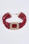 Vivinia By Vidhi Mehra_Red Gold And Beaded Choker Necklace _Online_at_Aza_Fashions