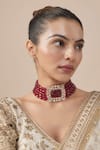 Buy_Vivinia By Vidhi Mehra_Red Gold And Beaded Choker Necklace _at_Aza_Fashions