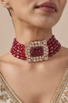 Buy_Vivinia By Vidhi Mehra_Red Gold And Beaded Choker Necklace _Online_at_Aza_Fashions