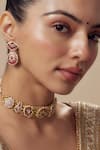 Vivinia By Vidhi Mehra_Gold Plated Beads, Stones And Pink Beaded Jewellery Set _at_Aza_Fashions
