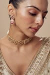 Buy_Vivinia By Vidhi Mehra_Gold Plated Beads, Stones And Pink Beaded Jewellery Set 