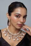 Buy_Vivinia By Vidhi Mehra_Gold Plated Pearls And Pink Jewelry Set _at_Aza_Fashions
