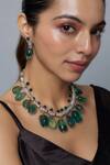Buy_Vivinia By Vidhi Mehra_Green Zari Emerald Synthetic Designer Jewellery Set _Online_at_Aza_Fashions