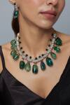 Vivinia By Vidhi Mehra_Green Zari Emerald Synthetic Designer Jewellery Set _at_Aza_Fashions