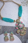 Shop_Vivinia By Vidhi Mehra_Multi Color Beads Necklace And Earring Set _at_Aza_Fashions