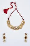 Shop_VIVINIA by Vidhi Mehra_Gold Plated Kundan Polki Necklace And Earring Set _at_Aza_Fashions