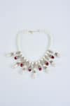 Vivinia By Vidhi Mehra_Silver Plated Pearls Designer And Red Stone Jewelry Set _Online_at_Aza_Fashions