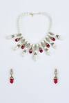 Shop_Vivinia By Vidhi Mehra_Silver Plated Pearls Designer And Red Stone Jewelry Set _Online_at_Aza_Fashions