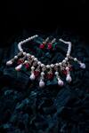 Shop_Vivinia By Vidhi Mehra_Silver Plated Pearls Designer And Red Stone Jewelry Set _at_Aza_Fashions