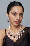Buy_Vivinia By Vidhi Mehra_Silver Plated Pearls Designer And Red Stone Jewelry Set _at_Aza_Fashions