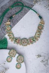 Shop_Vivinia By Vidhi Mehra_Gold Plated Diamonds Kundan Polki Necklace And Earring Set _at_Aza_Fashions