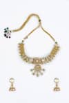 Shop_VIVINIA by Vidhi Mehra_Gold Plated Gota Patti Kundan Polki Necklace Set _at_Aza_Fashions