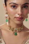 VIVINIA by Vidhi Mehra_Gold Plated Beads, Stones Beaded Necklace And Earring Set _at_Aza_Fashions