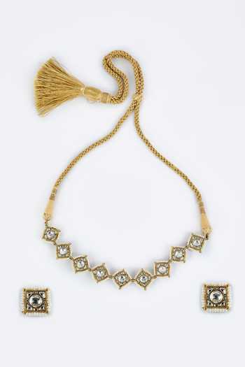 Vivinia By Vidhi Mehra_Gold Plated And Red Kundan Polki Jewellery Set _Online_at_Aza_Fashions