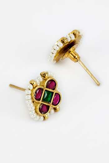 Buy_Vivinia By Vidhi Mehra_Gold Plated And Red Kundan Polki Jewellery Set 