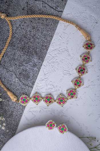 Vivinia By Vidhi Mehra_Gold Plated And Red Kundan Polki Jewellery Set _Online