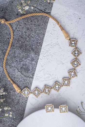 Buy_Vivinia By Vidhi Mehra_Gold Plated And Red Kundan Polki Jewellery Set _Online