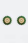 Vivinia By Vidhi Mehra_Gold Plated Crystals And Green Kundan Polki Stud Earrings _Online_at_Aza_Fashions