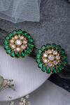 Shop_Vivinia By Vidhi Mehra_Gold Plated Crystals And Green Kundan Polki Stud Earrings _at_Aza_Fashions