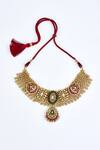 Shop_VIVINIA by Vidhi Mehra_Gold Plated Zari Kundan Polki Necklace Set _at_Aza_Fashions