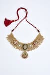 Shop_VIVINIA by Vidhi Mehra_Gold Plated Zari Kundan Polki Necklace Set _Online_at_Aza_Fashions