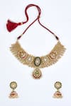 Buy_VIVINIA by Vidhi Mehra_Gold Plated Zari Kundan Polki Necklace Set _at_Aza_Fashions