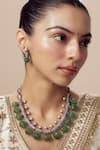 Buy_Vivinia By Vidhi Mehra_Green Diamonds Kundan Polki Necklace And Earring Set _at_Aza_Fashions