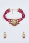Buy_Vivinia By Vidhi Mehra_Gold Plated Imitation Diamonds And Pink Kundan Polki Jewellery Set _Online_at_Aza_Fashions