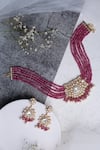 Shop_Vivinia By Vidhi Mehra_Gold Plated Imitation Diamonds And Pink Kundan Polki Jewellery Set _at_Aza_Fashions