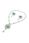 Vivinia By Vidhi Mehra_Silver Plated Zari Designer Green Jewellery Set _Online_at_Aza_Fashions