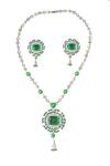 Buy_Vivinia By Vidhi Mehra_Silver Plated Zari Designer Green Jewellery Set _Online_at_Aza_Fashions