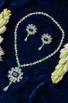 Shop_Vivinia By Vidhi Mehra_Silver Plated Zari Designer Green Jewellery Set _at_Aza_Fashions