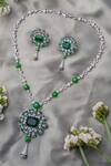 Buy_Vivinia By Vidhi Mehra_Silver Plated Zari Designer Green Jewellery Set 