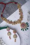 Shop_Vivinia By Vidhi Mehra_Gold Plated Diamonds Designer Kundan Polki Jewellery Set _at_Aza_Fashions
