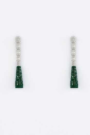 Vivinia By Vidhi Mehra_Silver Plated Zari And Green Dangler Earrings _Online_at_Aza_Fashions