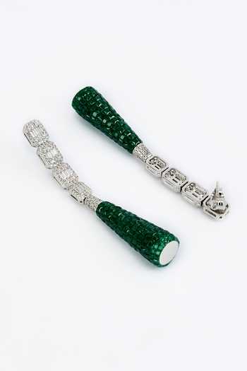 Buy_Vivinia By Vidhi Mehra_Silver Plated Zari And Green Dangler Earrings _Online_at_Aza_Fashions