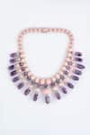 Buy_Vivinia By Vidhi Mehra_Pink Beaded And Purple Contemporary Necklace _Online_at_Aza_Fashions