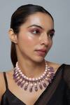 Buy_Vivinia By Vidhi Mehra_Pink Beaded And Purple Contemporary Necklace _at_Aza_Fashions