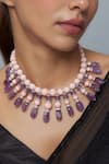 Shop_Vivinia By Vidhi Mehra_Pink Beaded And Purple Contemporary Necklace _Online_at_Aza_Fashions