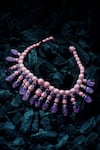Shop_Vivinia By Vidhi Mehra_Pink Beaded And Purple Contemporary Necklace _at_Aza_Fashions